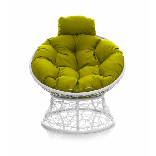 Кресло 'Папасан' мини с ротангом белое / желтая подушка M-Group