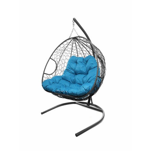 Подвесное кресло из ротанга 'Для двоих' серое с голубой подушкой M-GROUP