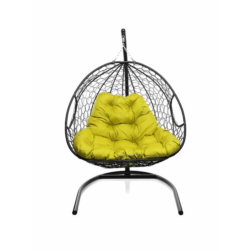 Подвесное кресло из ротанга 'Для двоих' черное с жёлтой подушкой M-GROUP