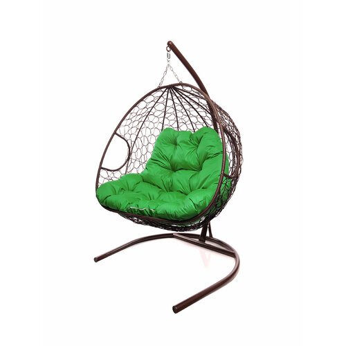 Подвесное кресло из ротанга 'Для двоих' коричневое с зеленой подушкой M-GROUP