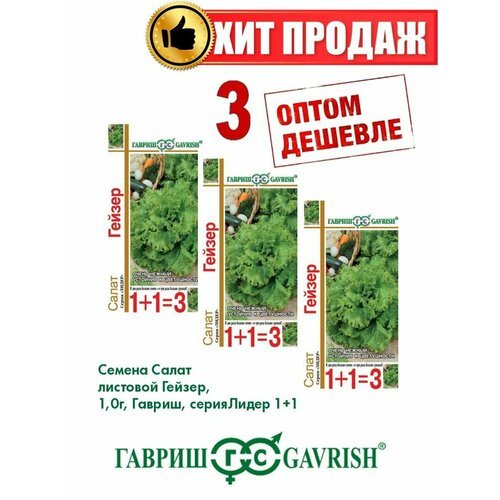 Салат листовой Гейзер, 1,0г, Гавриш, серия Лидер 1+1(3уп)