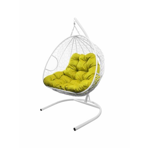Подвесное кресло из ротанга 'Для двоих' белое с жёлтой подушкой M-GROUP
