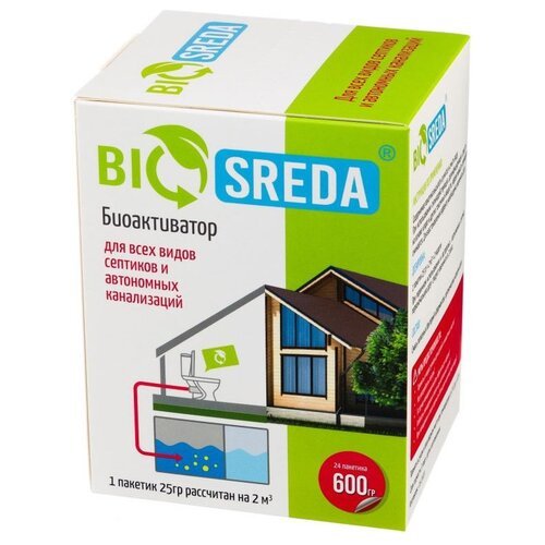 BIOSREDA биоактиватор для всех видов септиков и автономных канализаций, 0.6 л, 24 шт.