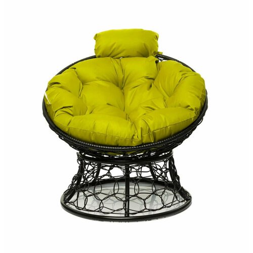 Кресло 'Папасан' мини с ротангом чёрное / желтая подушка M-Group