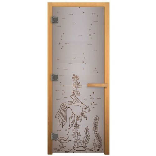 Дверь стекло Сатин Матовая, рис. 'Рыбка', 1900х700мм (8мм, 3 петли 710) (Магнит) (осина) (левая)