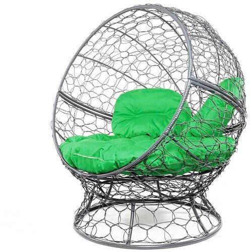 Кресло кокон Апельсин с ротангом M-Group Серое с зеленой подушкой 1400х1500х1500