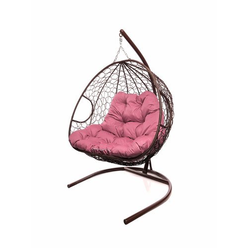 Подвесное кресло из ротанга 'Для двоих' коричневое с розовой подушкой M-GROUP