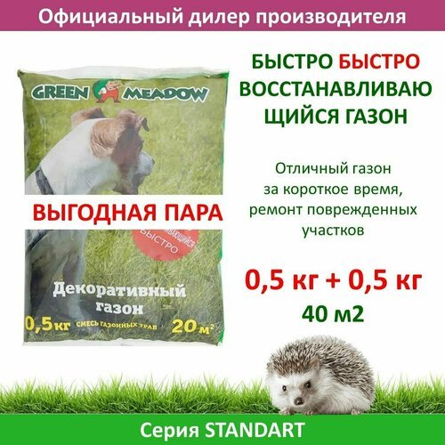 Семена газона быстровосстанавливающийся GREEN MEADOW, 0,5 кг x 2 (1 кг)