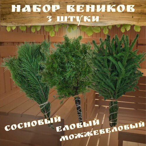 Набор веников для бани Сосновый, Еловый, Можжевеловый
