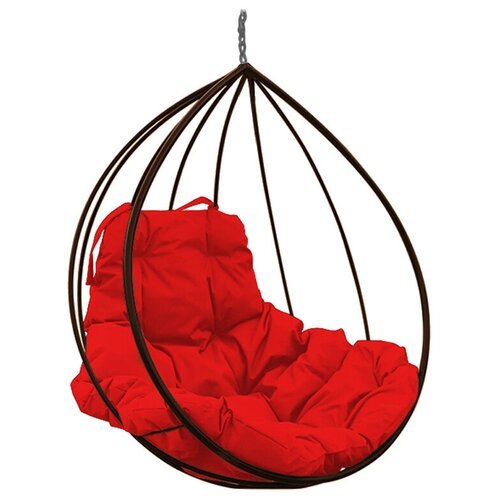 Подвесное кресло капля коричневое (без стойки), красная подушка