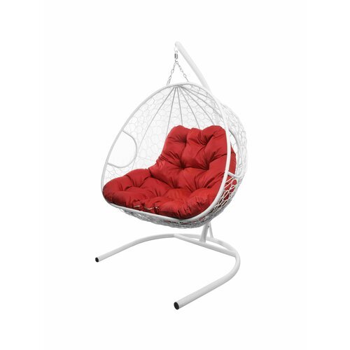 Подвесное кресло из ротанга 'Для двоих' белое с красной подушкой M-GROUP