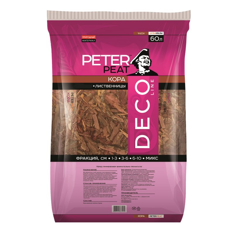 Кора лиственницы 60 л 3-6 см Деко Peter Peat