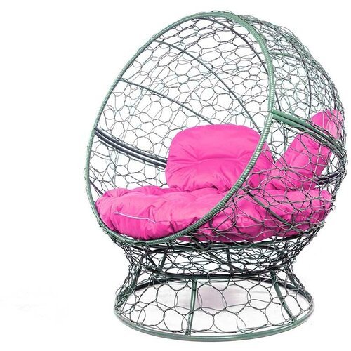 Кресло кокон Апельсин с ротангом M-Group Серое с розовой подушкой 1400х1500х1500