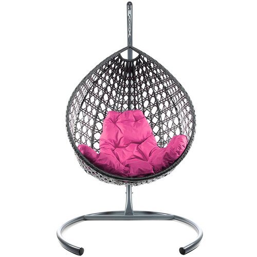 Подвесное кресло из ротанга 'Капля Люкс' серое с розовой подушкой M-Group
