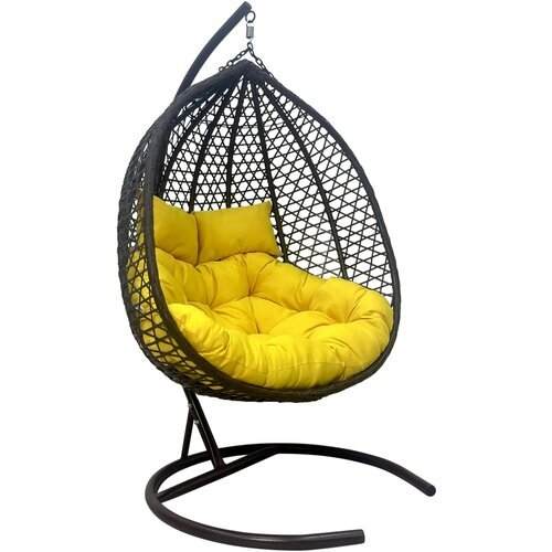 Подвесное двухместное кресло-кокон фиджи коричневый + каркас (желтая подушка, полиэстер)