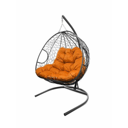 Подвесное кресло из ротанга 'Для двоих' серое с оранжевой подушкой M-GROUP