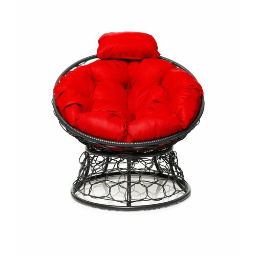 Кресло 'Папасан' мини с ротангом серое / красная подушка M-Group