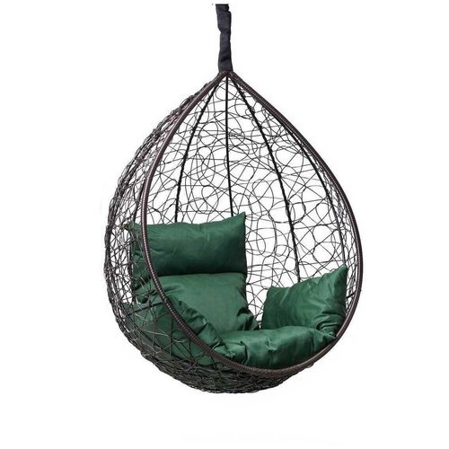 Подвесное кресло-кокон SEVILLA коричневый без стойки (зеленая подушка)