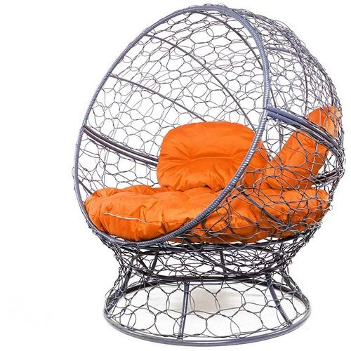 Кресло кокон Апельсин с ротангом M-Group Серое с оранжевой подушкой 1400х1500х1500