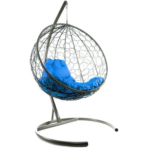 Подвесное кресло m-group круглый ротанг серое, синяя подушка