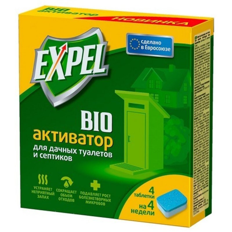 Биоактиватор Expel для дачных туалетов и септиков, таблетки в картонной упаковке, 4шт.