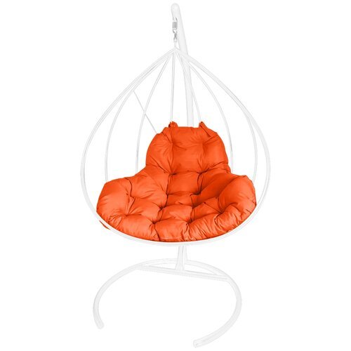 Подвесное кресло XL без ротанга белое , оранжевая подушка