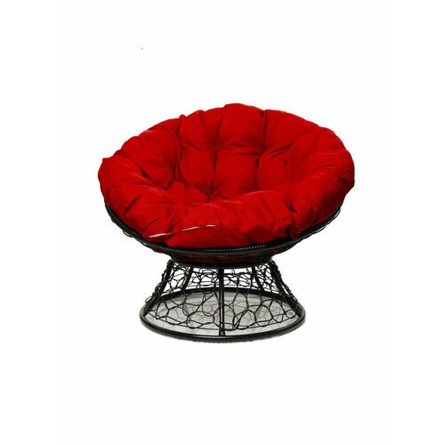 Кресло 'Папасан' с ротангом черное / красная подушка M-Group