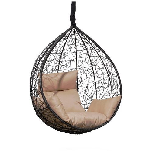 Подвесное кресло-кокон SEVILLA черный без стойки (бежевая подушка)