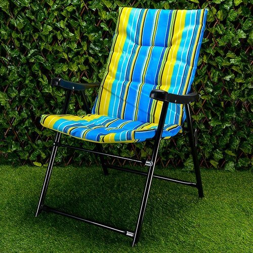 Кресло дачное для пикника и отдыха складное мягкое 'Релакс' 47х57х90 см 'Твой Пикник' желто-голубая полоска