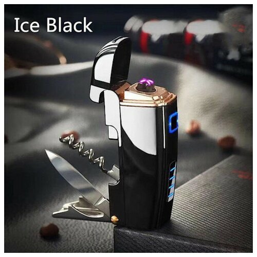 Туристическая зажигалка с раскладным ножом, Цвет Ice Black