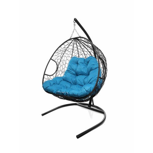 Подвесное кресло из ротанга 'Для двоих' черное с голубой подушкой M-GROUP